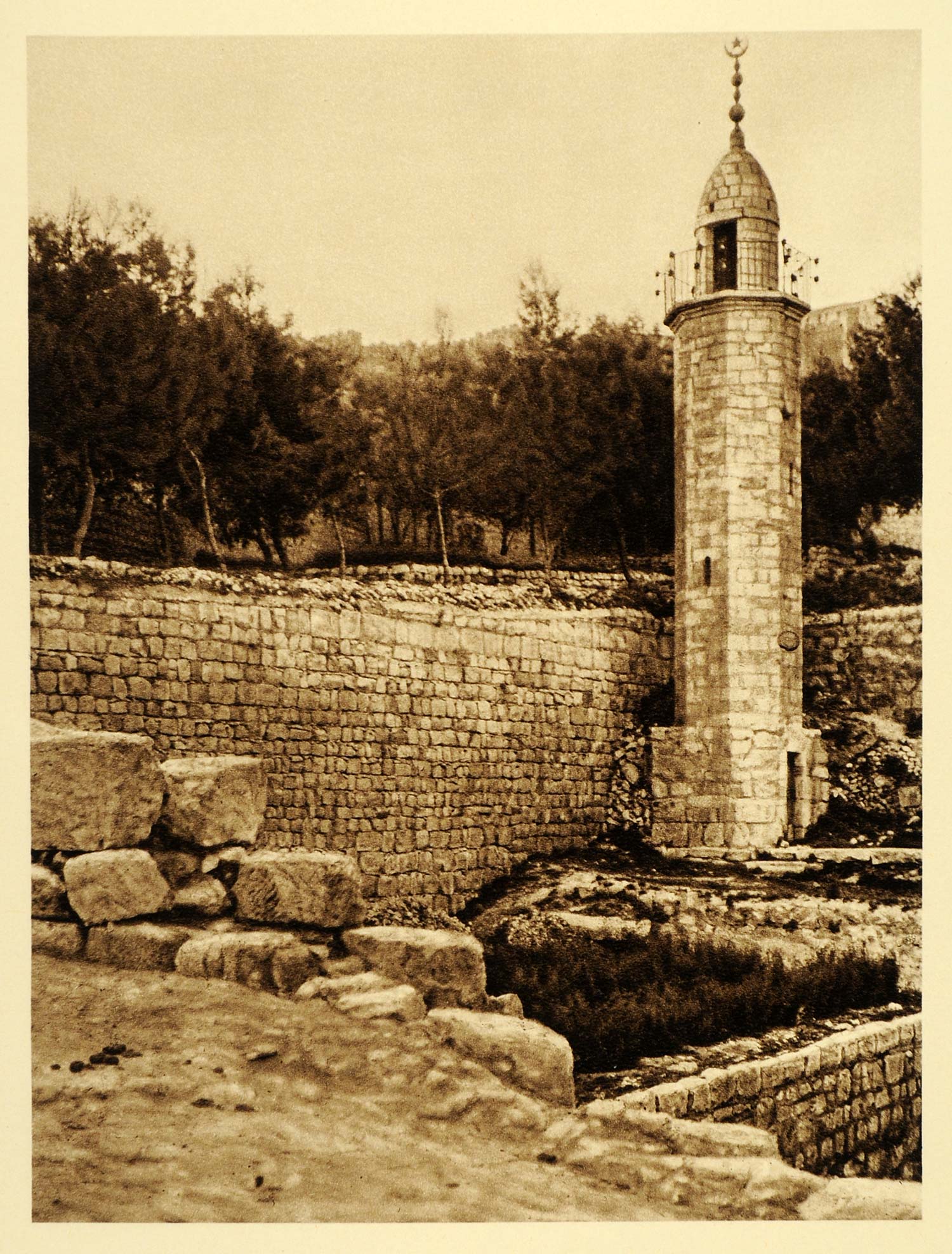 1925 Jerusalem Pool Shiloh Siloam Minaret Photogravure - ORIGINAL PS5