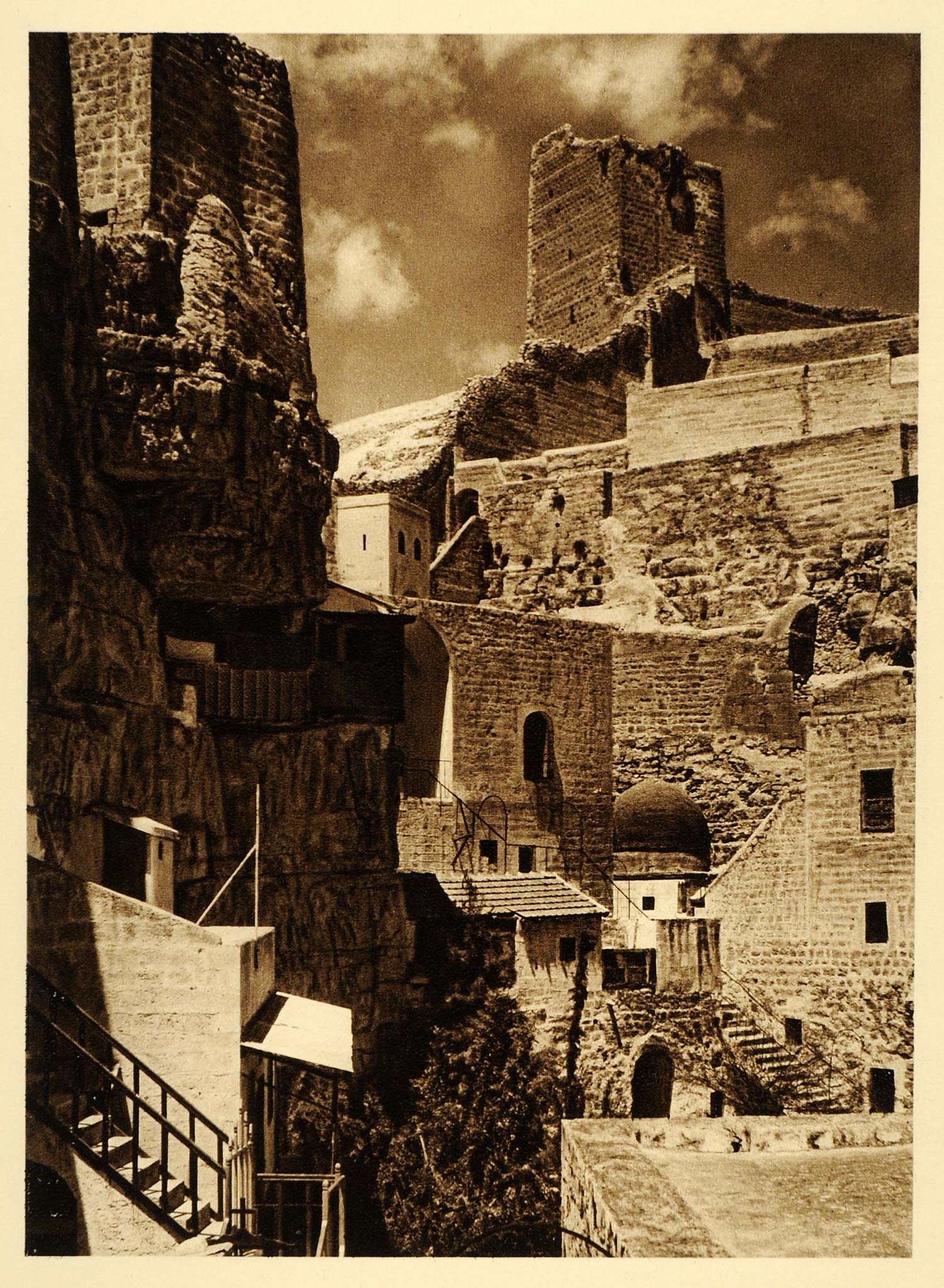 1925 Mar Saba Greek Orthodox Monastery Tower Eudoxia - ORIGINAL PHOTOGRAVURE PS5