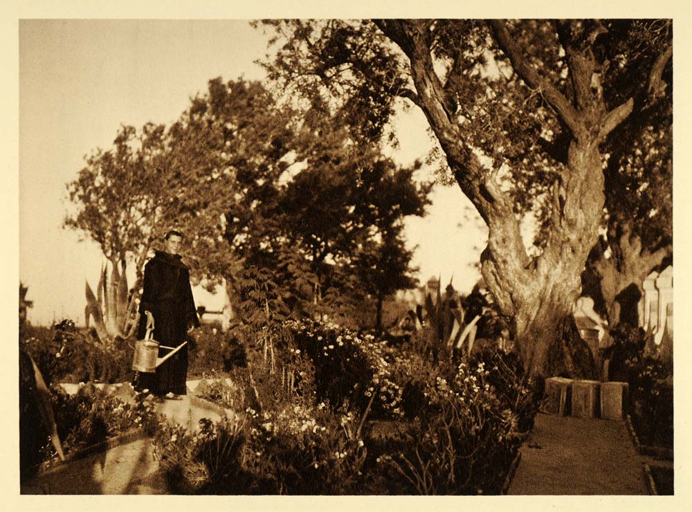 1925 Mount Carmel Monastery Garden Monk Watering Can - ORIGINAL PHOTOGRAVURE PS5