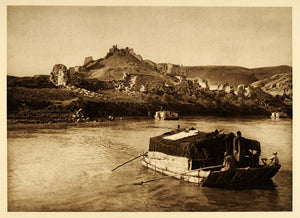 1925 Euphrates River Boat Halebiye Zenobia Fortress - ORIGINAL PHOTOGRAVURE PS5