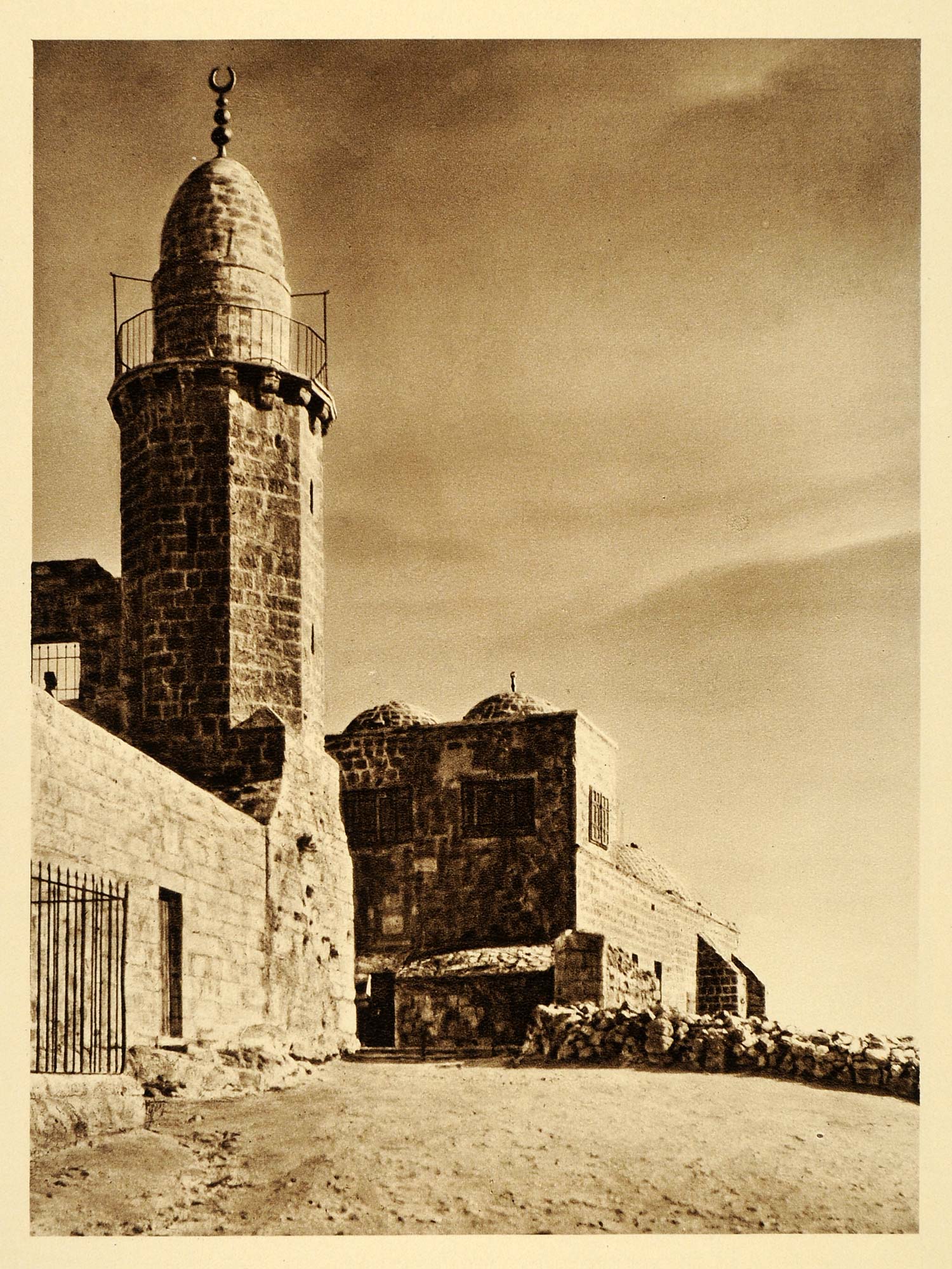 1925 Mosque Minaret Mount of Olives Jerusalem Israel - ORIGINAL PHOTOGRAVURE PS6