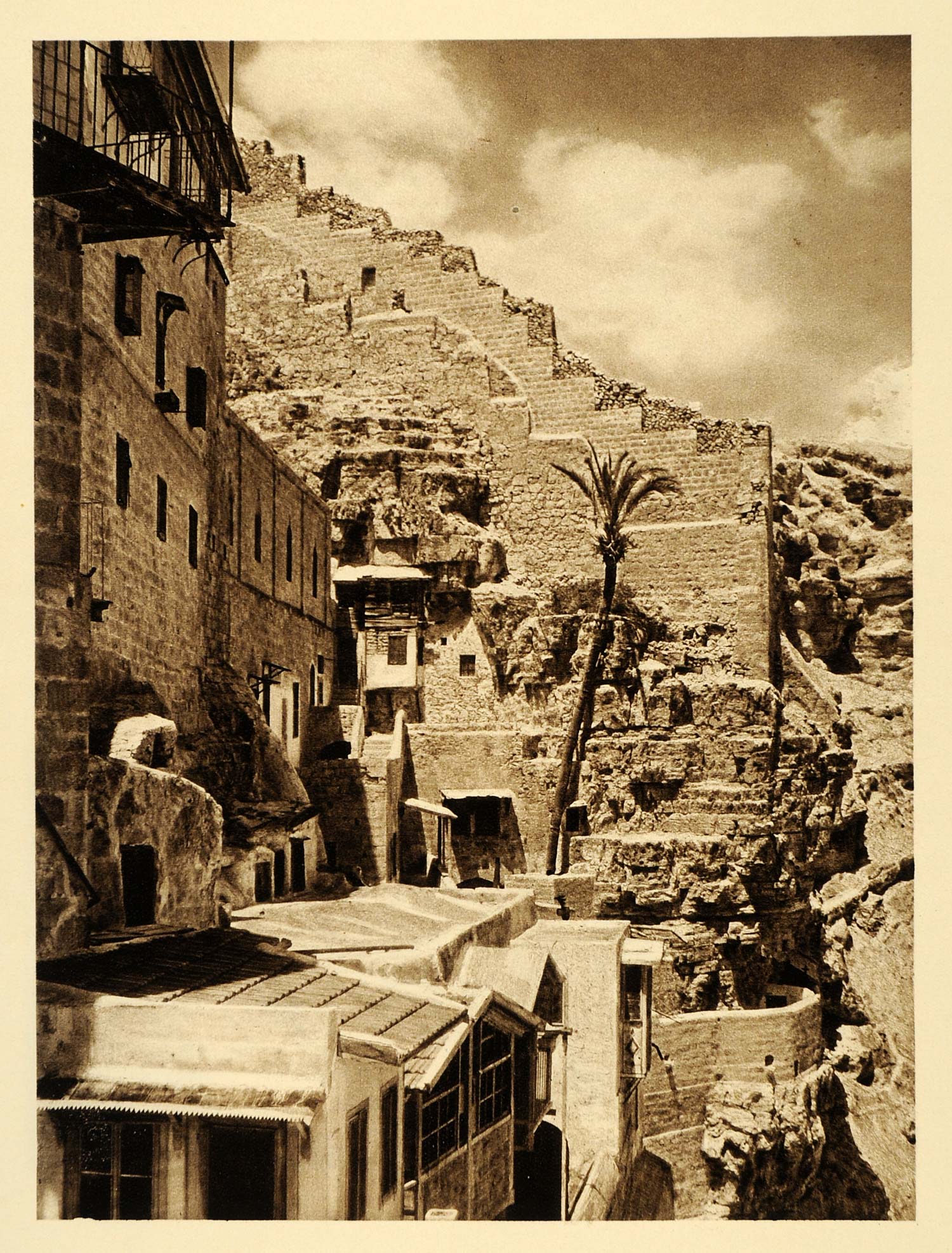 1925 Mar Saba Monastery Palm Tree Sabbas Architecture - ORIGINAL PS6