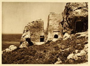 1925 Phoenician Rock Tombs Lebanon Ruins Archaeology - ORIGINAL PHOTOGRAVURE PS6