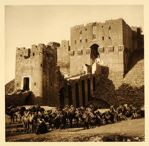 1925 Aleppo Syria Citadel Medieval Castle Gate Camels - ORIGINAL PS6