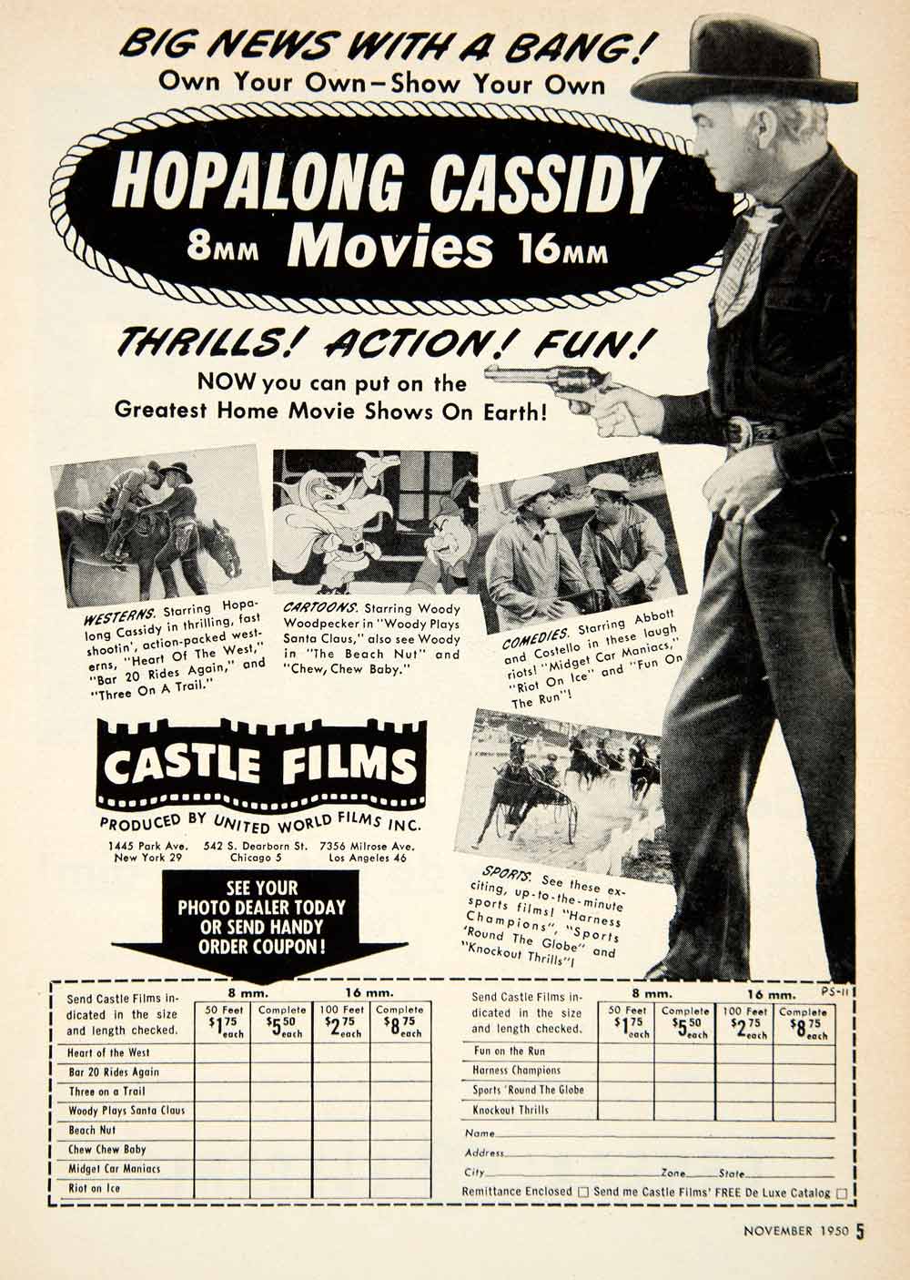 1950 Ad Hopalong Cassidy Castle Films United World Western Advertisement PSC1