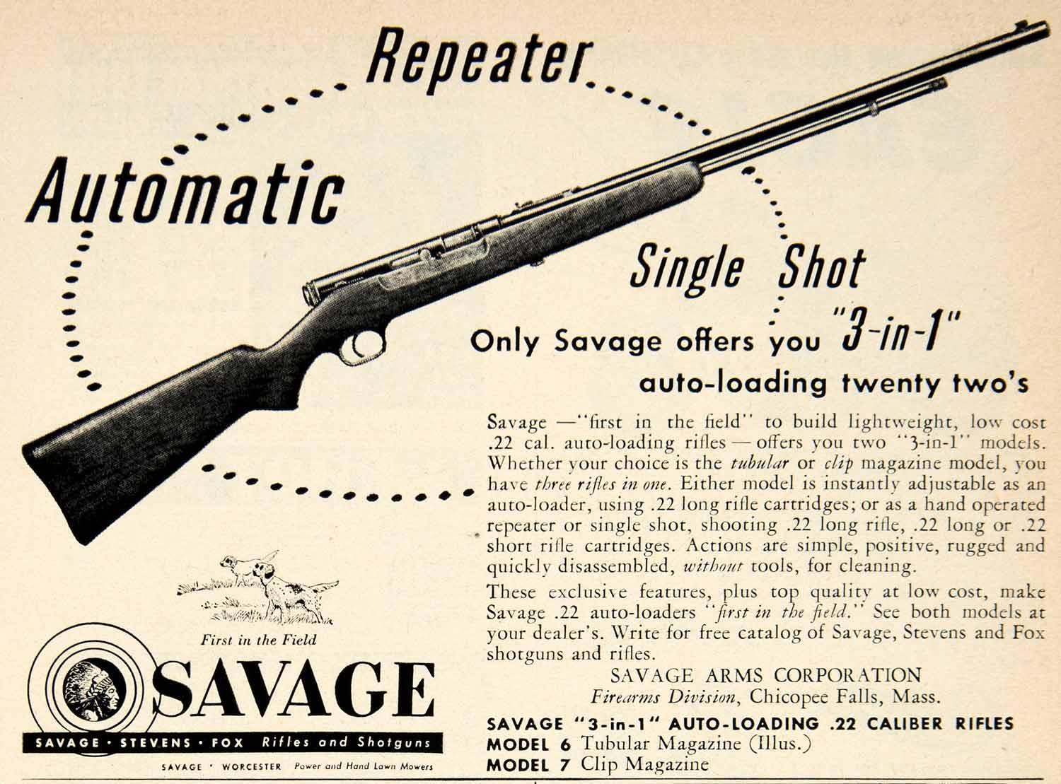 1950 Ad Savage Arms Chicopee Falls Massachusetts Rifle Firearm Gun PSC1