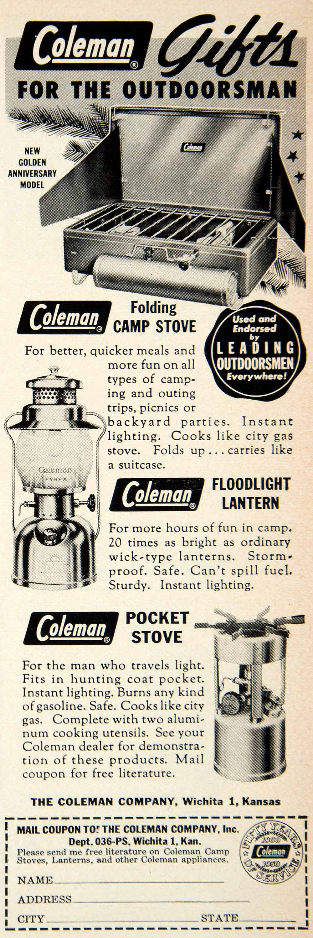 coleman camping gear 1950 Ad Coleman Floodlight Lantern Pocket Stove Camping Camp Gear PSC1