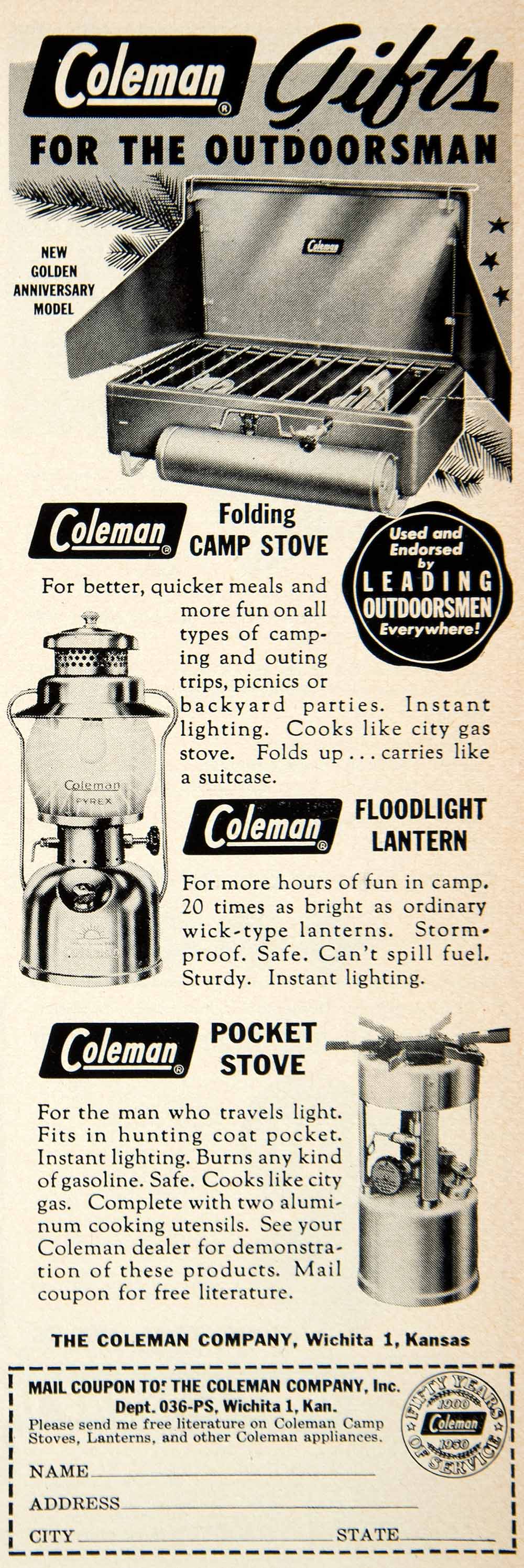 1950 Ad Coleman Floodlight Lantern Pocket Stove Camping Camp Gear PSC1