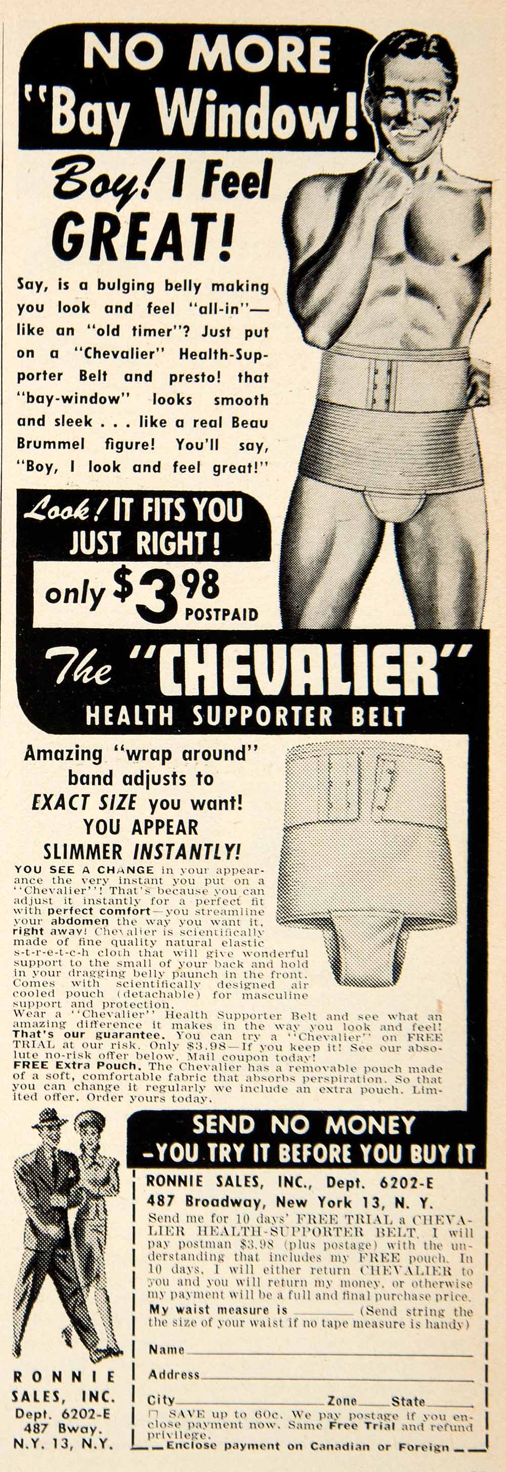 1952 Advert Chevalier Health Supporter Belt Ronnie Sales Male Girdle PSC1