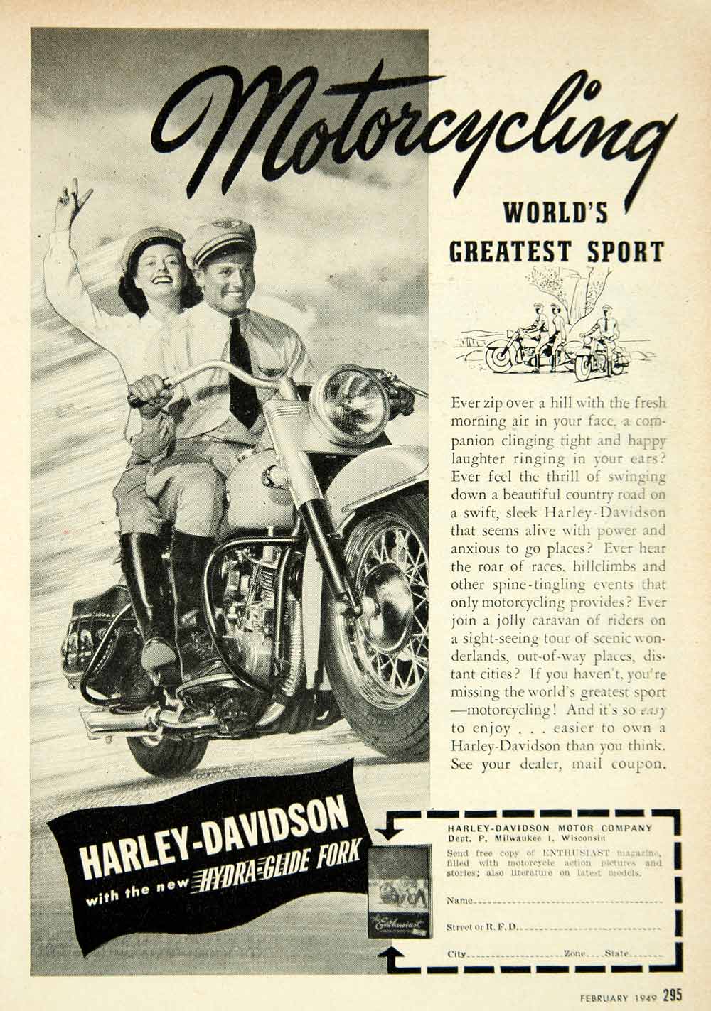 1949 Ad Harley-Davidson Hydra-Glide Fork Motorcycle Motorbike Enthusiast PSC2