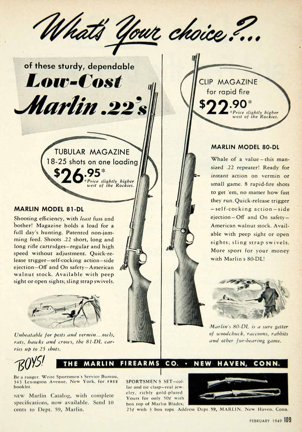 1949 Ad Marlin Firearms 81-DL 80-DL Gun Hunting 343 Lexington Ave .22 PSC2