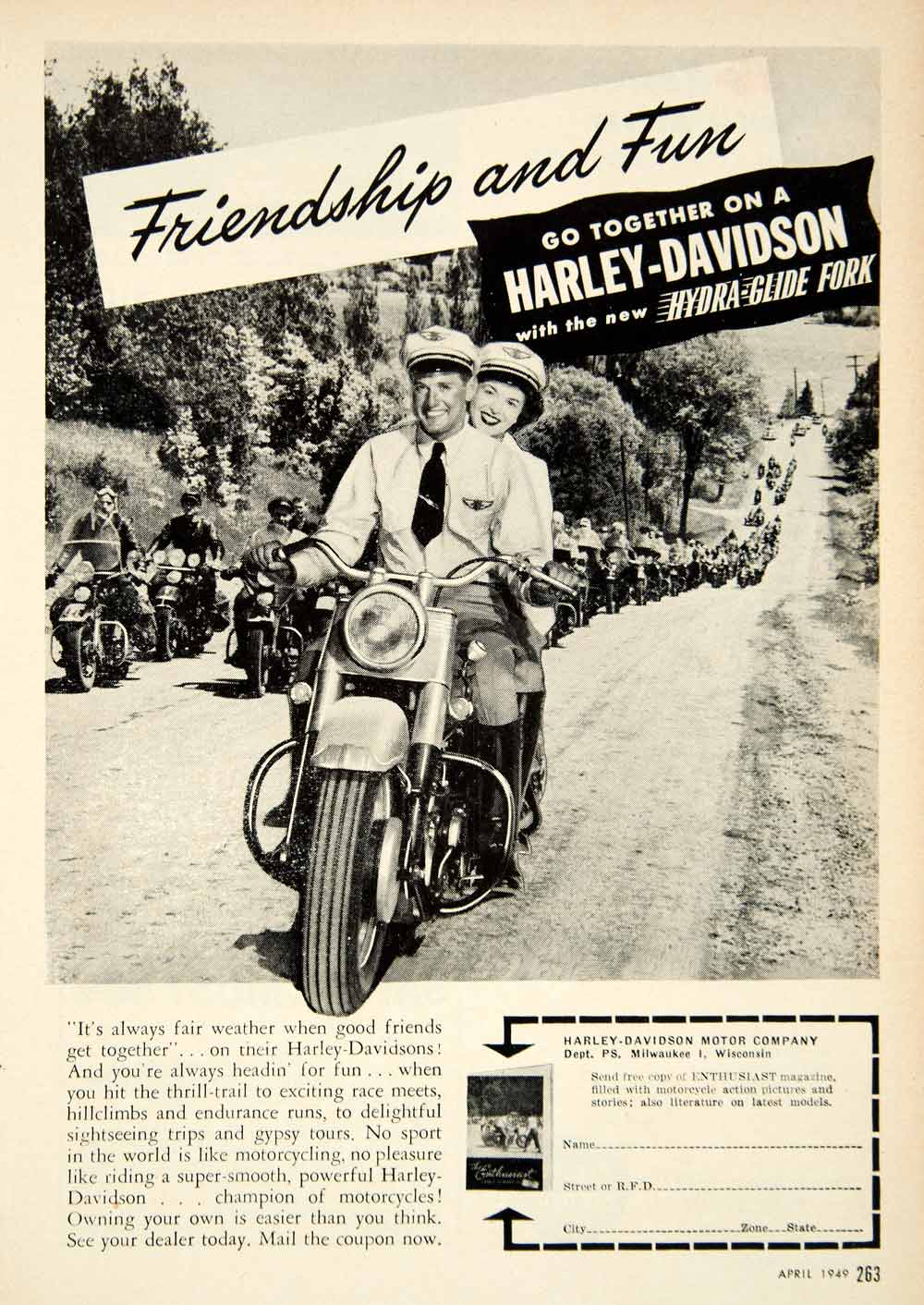 1949 Ad Harley-Davidson Motorcycle Motorbike Wisconsin Riding Hydra-Glide PSC2
