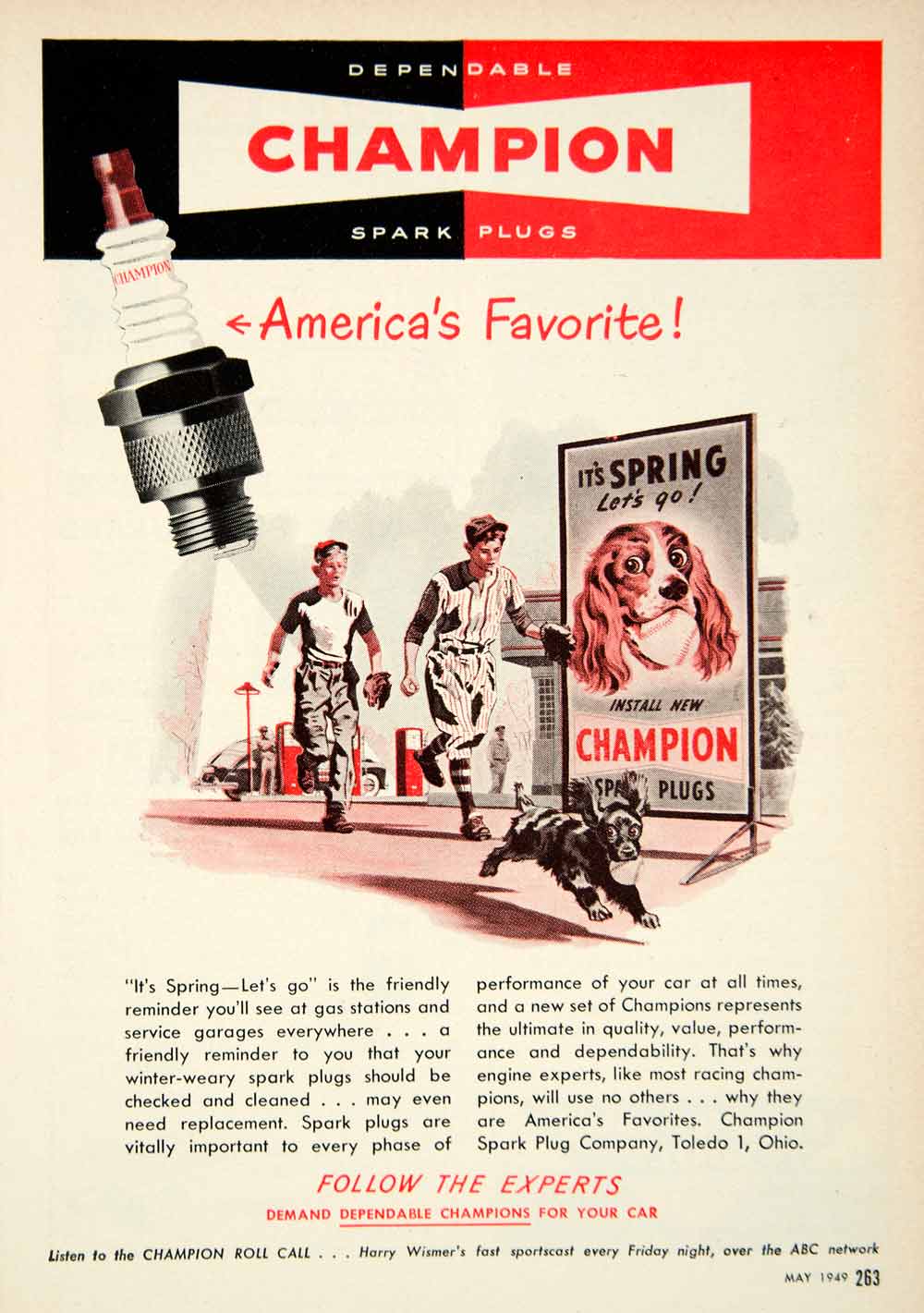 CHAMPION spark plug vintage ポスター 1949 Advert Champion Spark Plug Harry Wismer Roll Call Spaniel