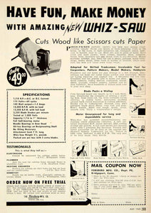 1949 Advertisement Whiz-Saw Forsberg Bridgeport Electric Hand Saw Power PSC2