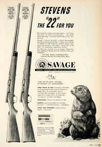 1950 Advert Stevens .22 Caliber Beaver Rodentia Savage Arms Automatic Rifle PSC2
