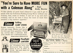 1949 Ad Coleman Grill Barbecue Camp Stove Lantern Andy Devine Wichita PSC2