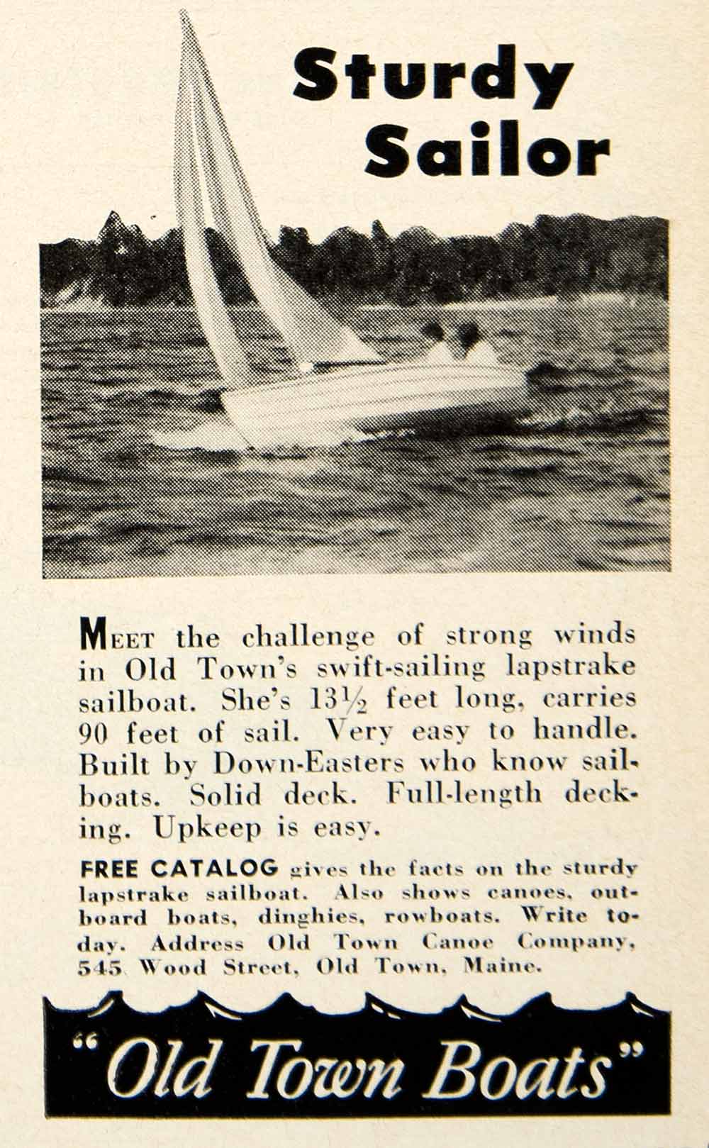 1949 Advert Sturdy Sailor Old Town Boats 545 Wood Street Maine Sailing PSC2