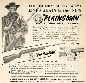 1949 Ad Plainsman Harrington Richardson Arms .22 Caliber Bolt Action PSC2