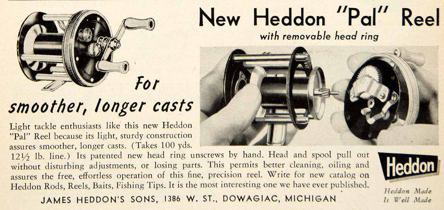 1949 Ad James Heddon Pal Reel Fishing 1386 West Street Dowagiac Spool PSC2