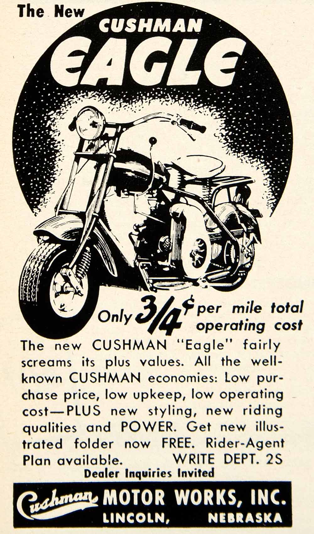 1951 Advert Cushman Eagle Motor Works Inc Lincoln Nebraska Motorbike PSC2