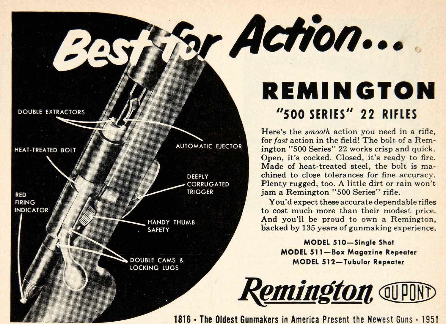 1951 Ad Remington 500 Series Bolt Action Rifle Gun Firearm Dupont Trigger PSC2
