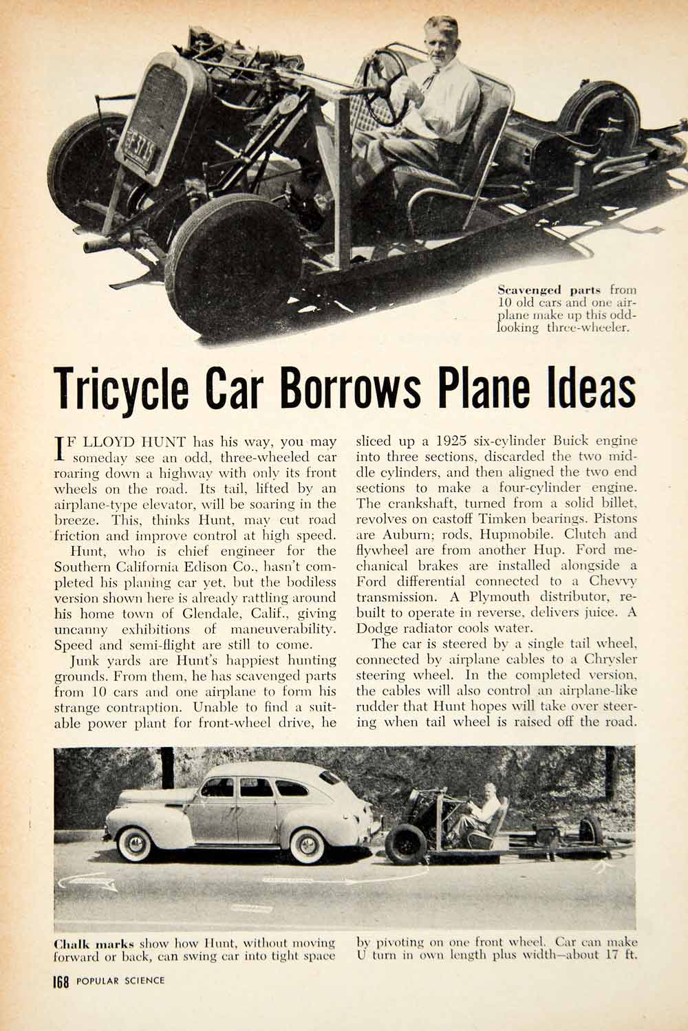 1951 Article Tricycle Car Lloyd Hunt Edison Ford Brakes Chrysler Airflow PSC2