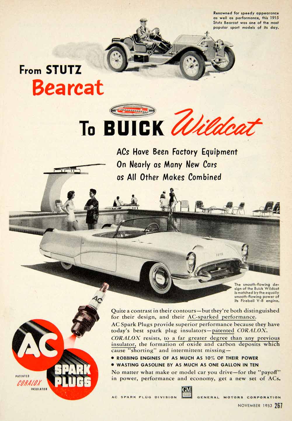 1953 Ad AC Coralox Spark Plugs 1915 Stutz Bearcat Buick Wildcat Car Auto PSC3