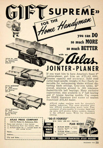 1953 Ad Atlas No 6001 Jointer-Planer Machine Power Tools Hardware Christmas PSC3