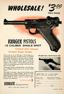 1953 Ad Kruger .12 Caliber Single Shot Pistol Gun Firearm Knurled Styrene PSC3