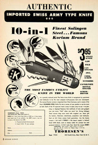 1955 Ad Swiss Army Pocketknife Thoresens 352 Fourth Ave NYC Tool