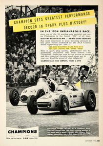 1954 Ad Champion 5-Rib Spark Plug AAA Indianapolis 500 Race Car Automobile PSC3