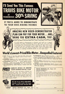 1956 Ad Travis Bike Motor Bicycle 224 W Huron St Chicago IL Sporting Goods PSC3
