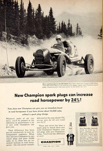 1956 Ad Champion 5-Rib Spark Plugs Bob Unser Race Car Driver Automobile PSC3