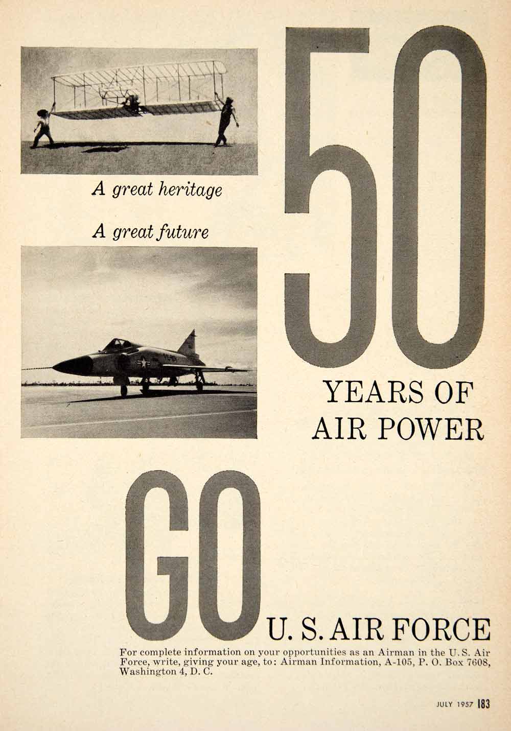 1957 Ad US Air Force Biplane Fighter Jet Aircraft Aviation Military PSC3