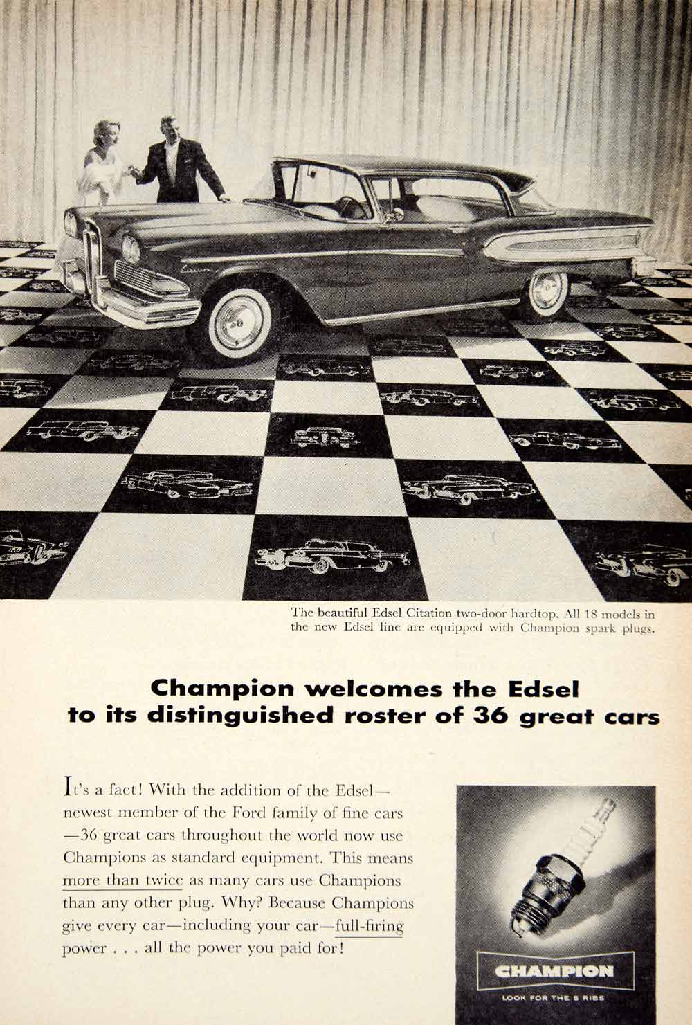 1957 Ad Champion Spark Plugs Edsel Citation 2-Door Hardtop Car Automobile PSC3
