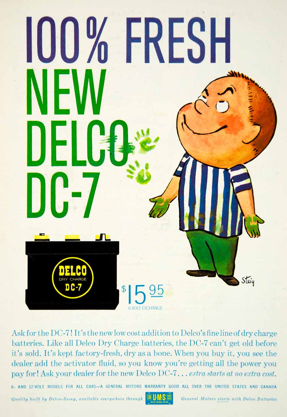 1959 Ad Delco-Remy DC-7 Car Battery William Steig Art Automobile General PSC3