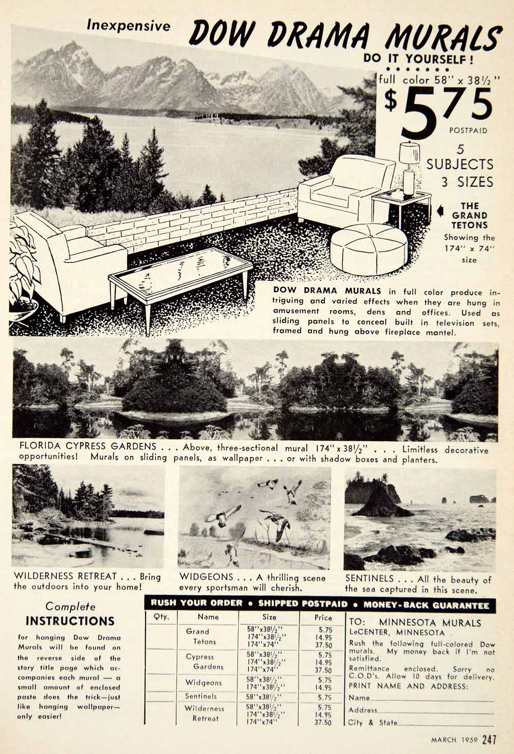 1959 Ad Dow Drama Art Murals Household Decor LeCenter Minnesota Landscape PSC3
