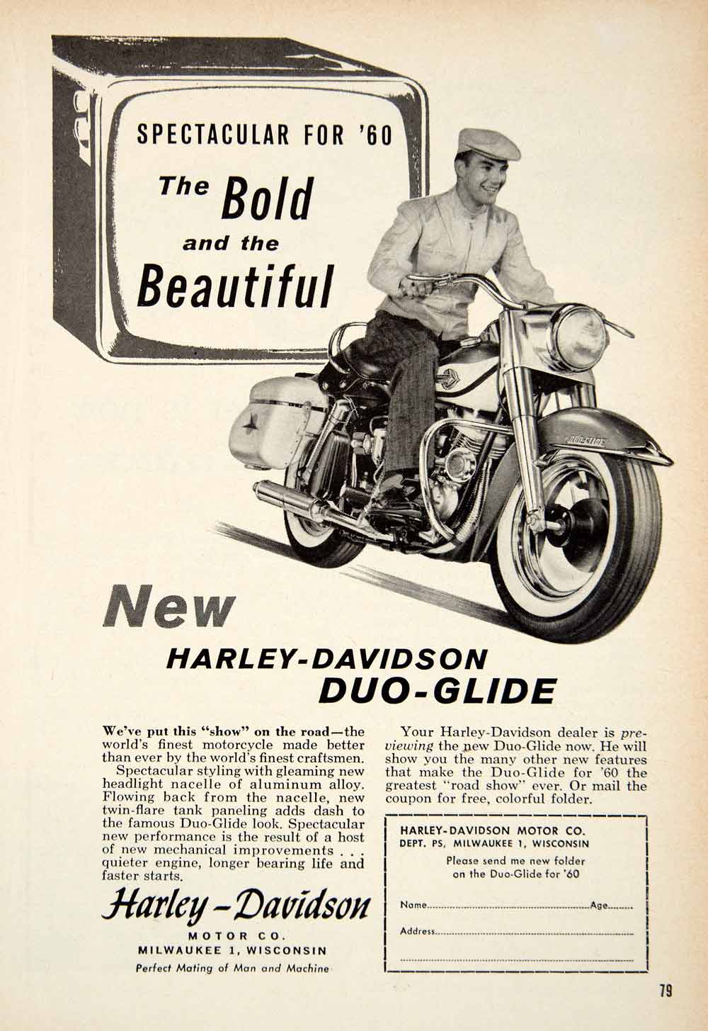 1959 Ad 1960 Harley-Davidson Duo-Glide Motorcycle Milwaukee WI PSC3