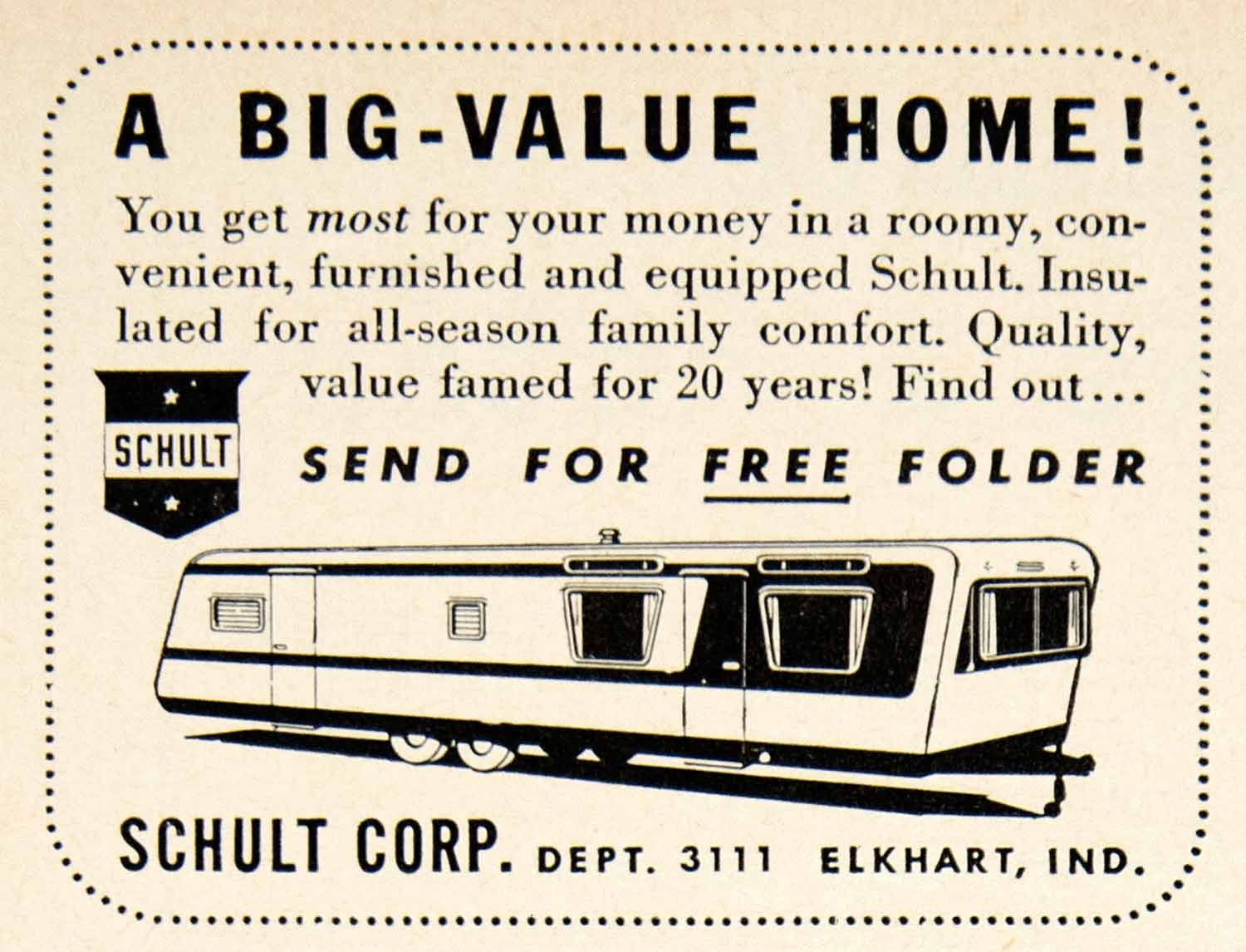1954 Ad Schult Corp Mobile Trailer Home Elkhart Indiana Camper RV Motor PSC3