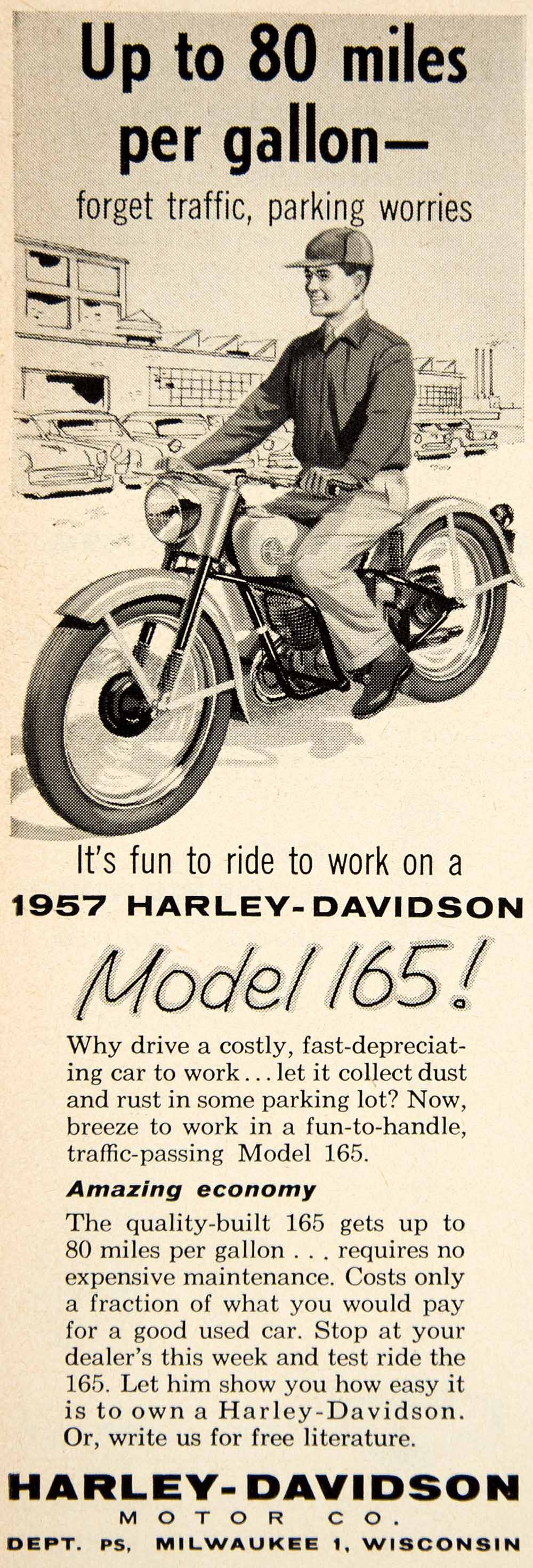 1957 Ad Harley-Davidson Model 165 Motorcycle Milwaukee WI Transportation PSC3