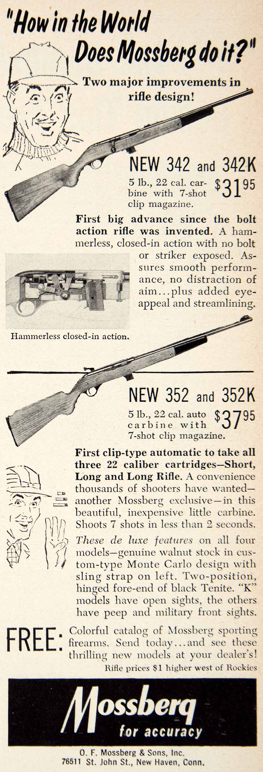 1957 Ad Mossberg Model 342K 352K Carbine Rifle Hunting Gun Firearm PSC3