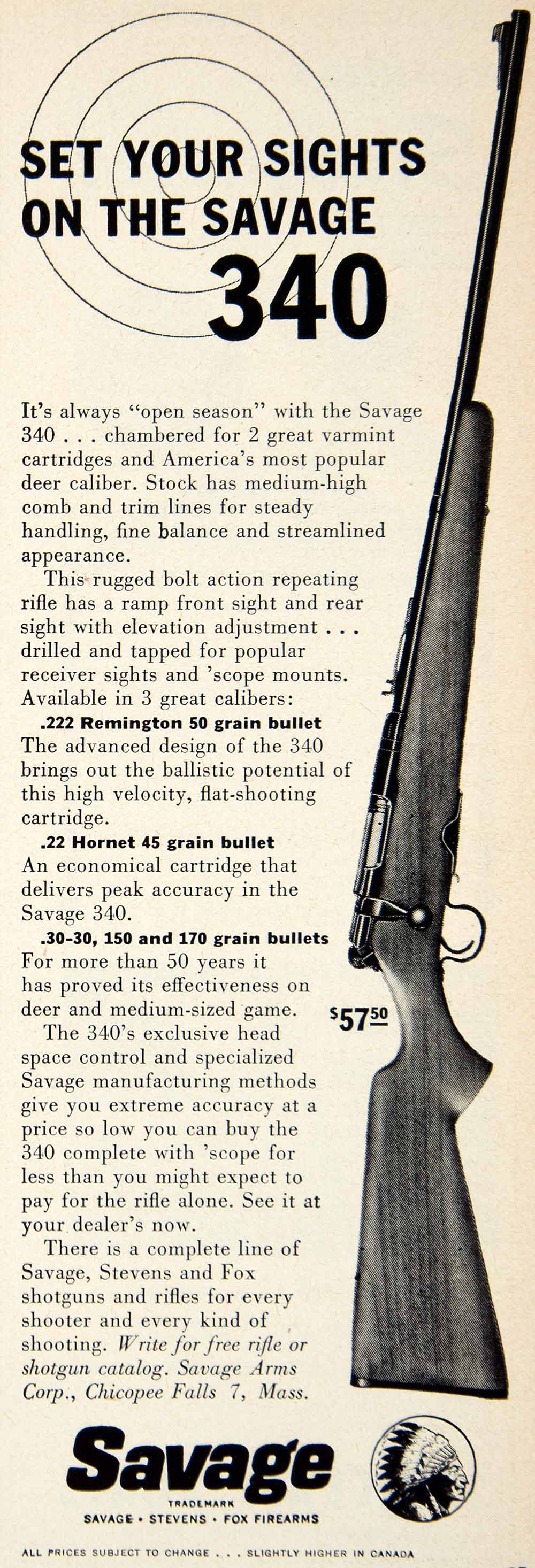 1958 Ad Savage 340 Hunting Bolt Action Rifle Sportsman Firearm Chicopee PSC3
