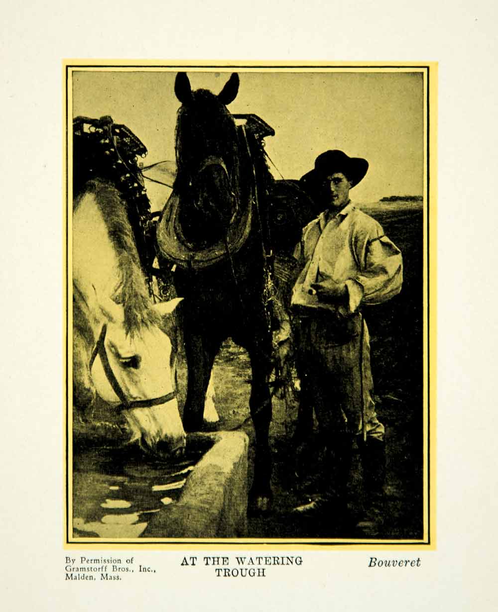 1927 Print Pascal Dagnan-Bouveret Naturalism Art Horses Water Trough PSG1