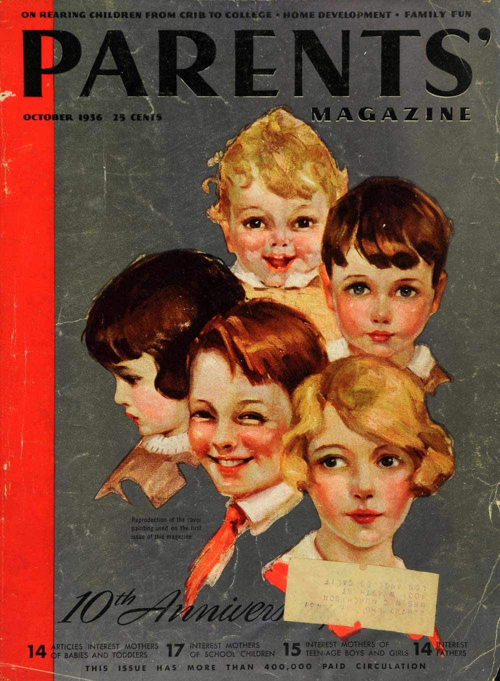 1936 Cover Parents Magazine Ann Brockman Children Baby - ORIGINAL PTS1