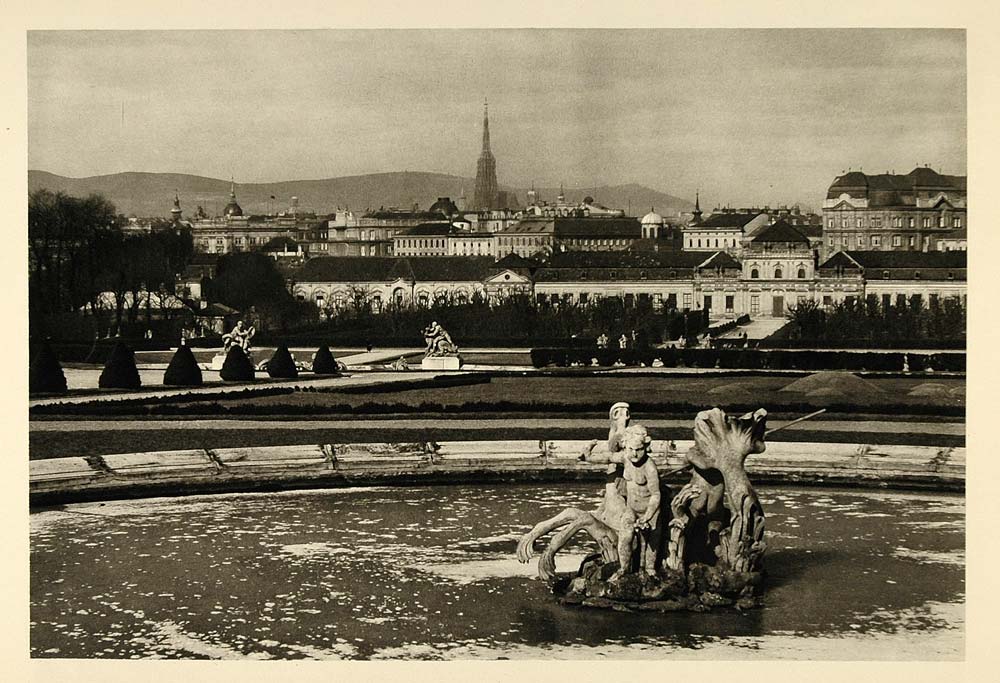 1935 Vienna Austria Belvedere Palace Park Fountain Wien - ORIGINAL PTW1