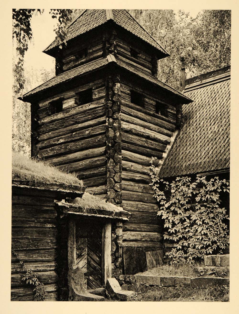 1935 Wood Chapel Church Lillehammer Norway Photogravure - ORIGINAL PTW2
