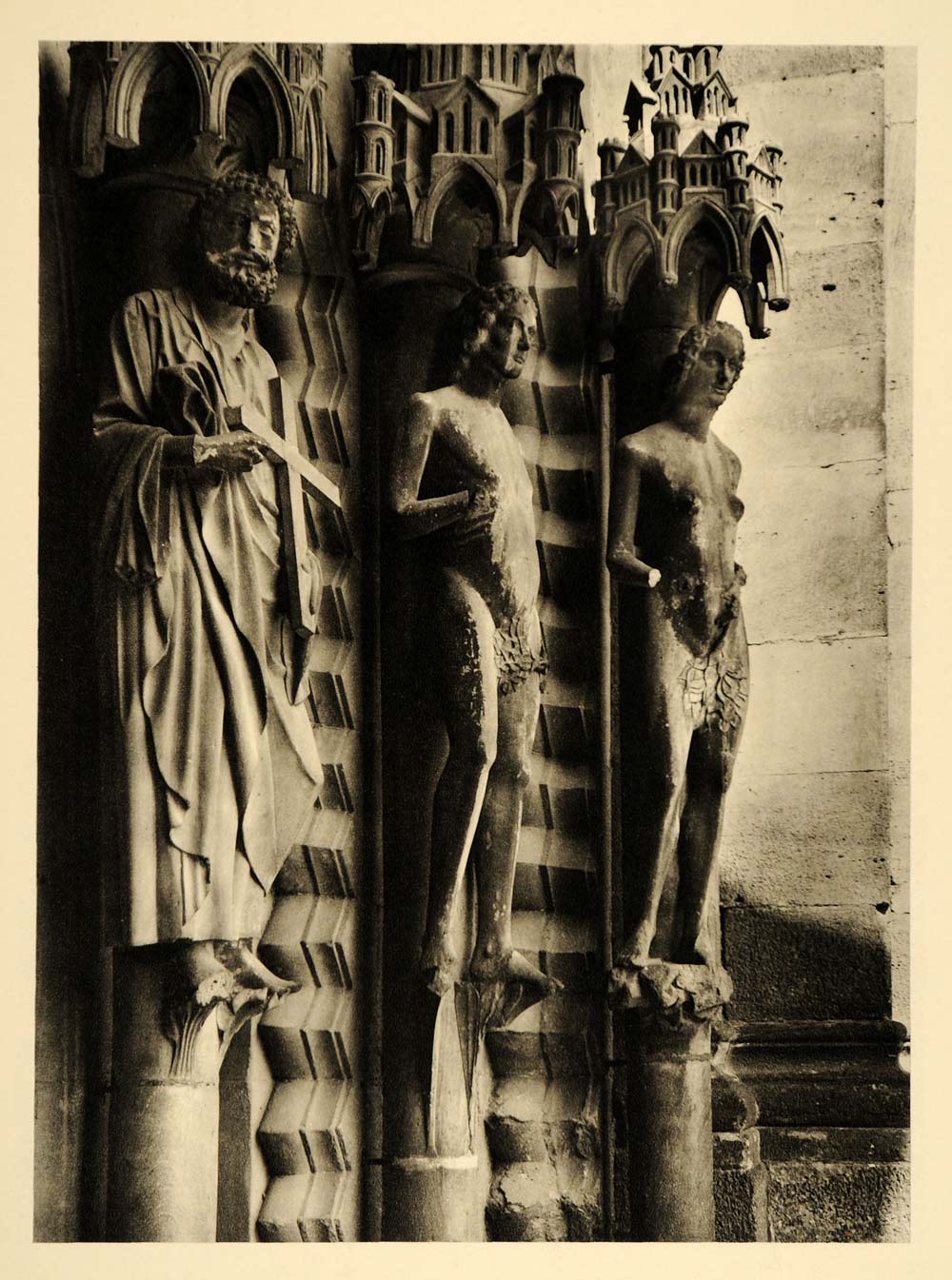 1935 Adam Eve Adamspforte Bamberg Cathedral Germany - ORIGINAL PHOTOGRAVURE PTW2