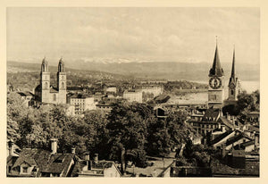 1935 Zurich Switzerland Grossmunster Tower Photogravure - ORIGINAL PTW2