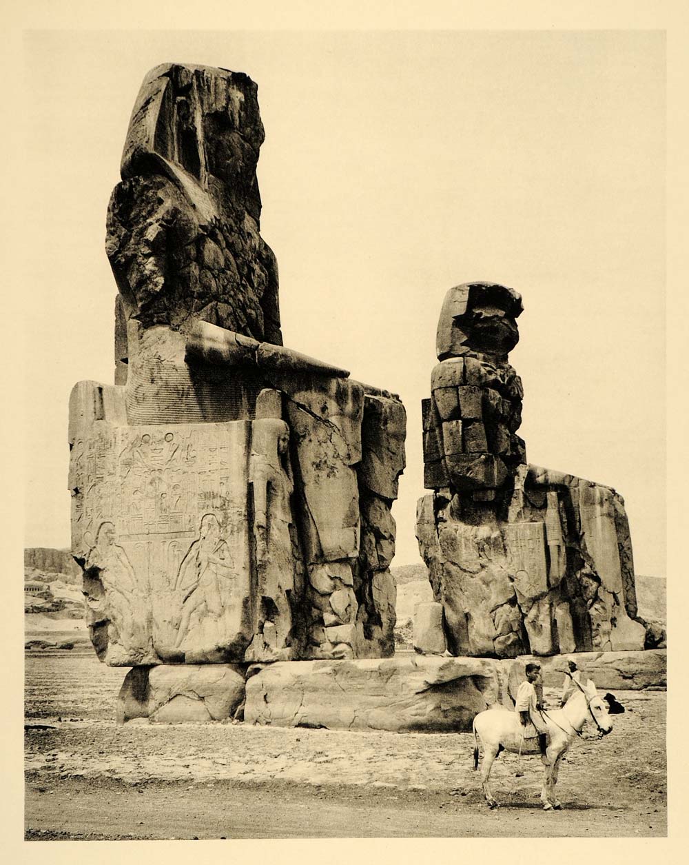 1935 Colossi Memnon Amenhotep III Thebes Hurlimann - ORIGINAL PHOTOGRAVURE PTW2