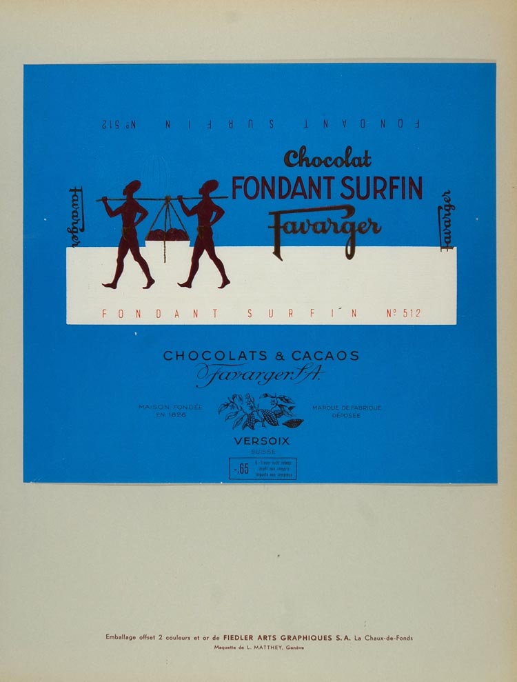 1947 Favarger Chocolate Fondant Surfin Wrapper Design - ORIGINAL PUB1